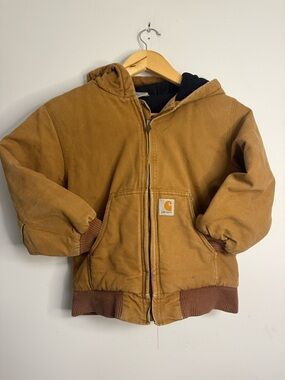 Kids Carhartt Brown Hooded Work Jacket 7-8